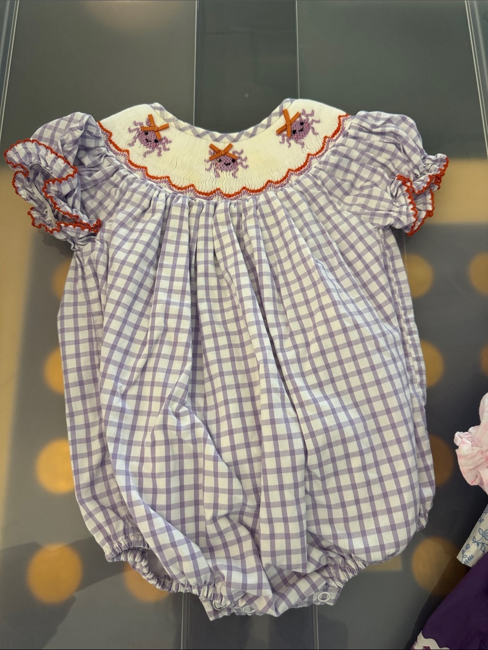 Classic Lavender Gingham Smocked Baby One-Piece